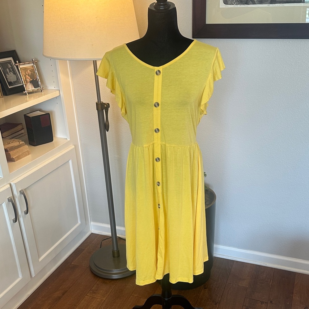 Lamilus Yellow Women's Dress with buttons‎ on front (decorative only) XL NWT
